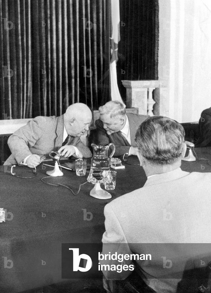 Nikita Khrushchev and Nikolai Bulganin, 1955 (b/w photo)