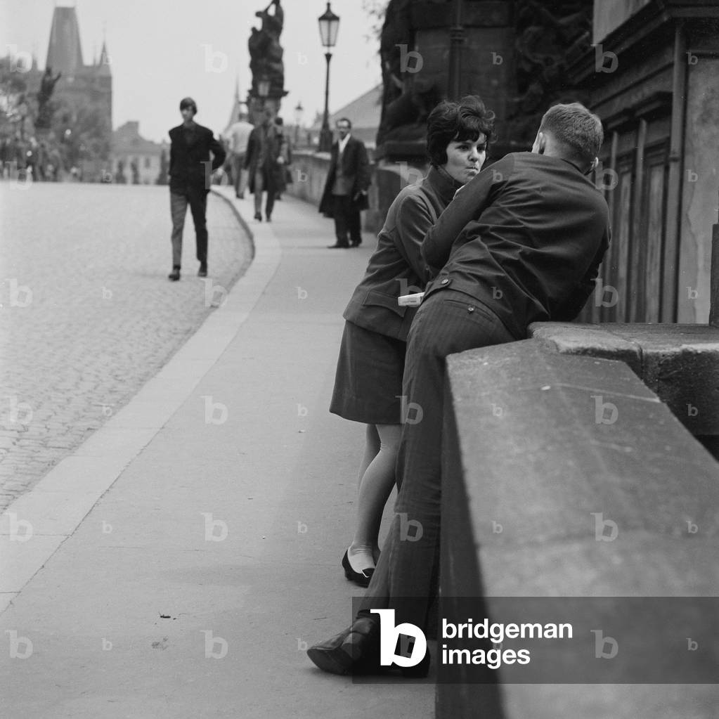 The Charles Bridge in Prague, 1968 (b/w photo)