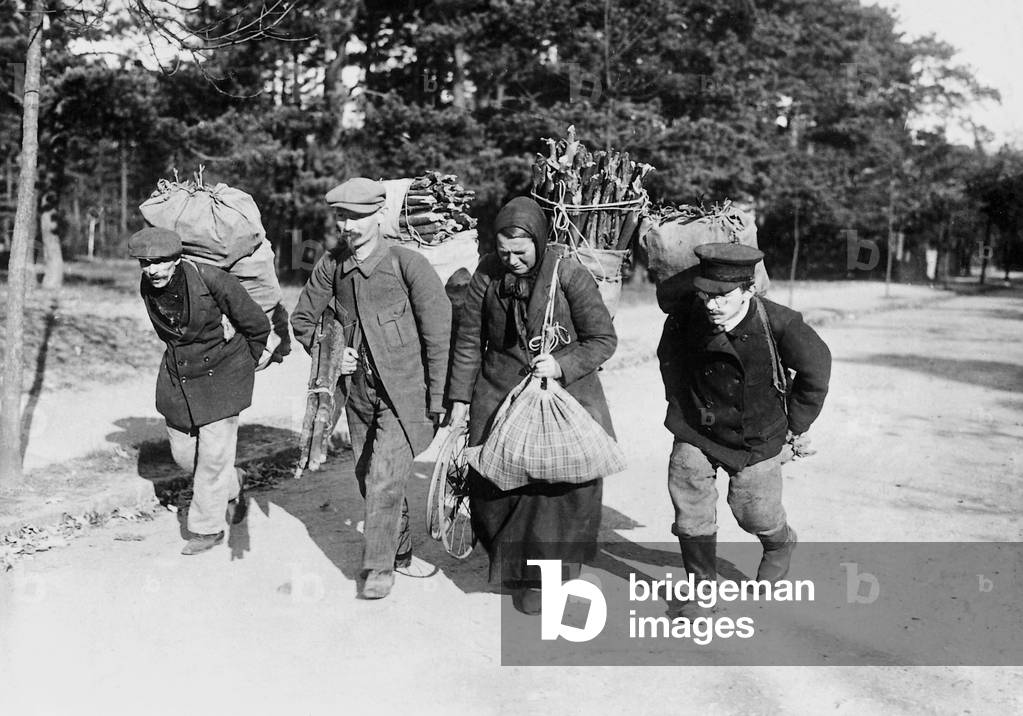 Wood collectors in the outskirts of Berlin (b/w photo)