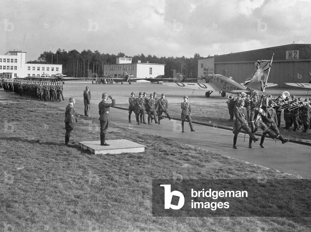 Parade of pilots in training in Berlin - Gatow, 1937 (b/w photo)