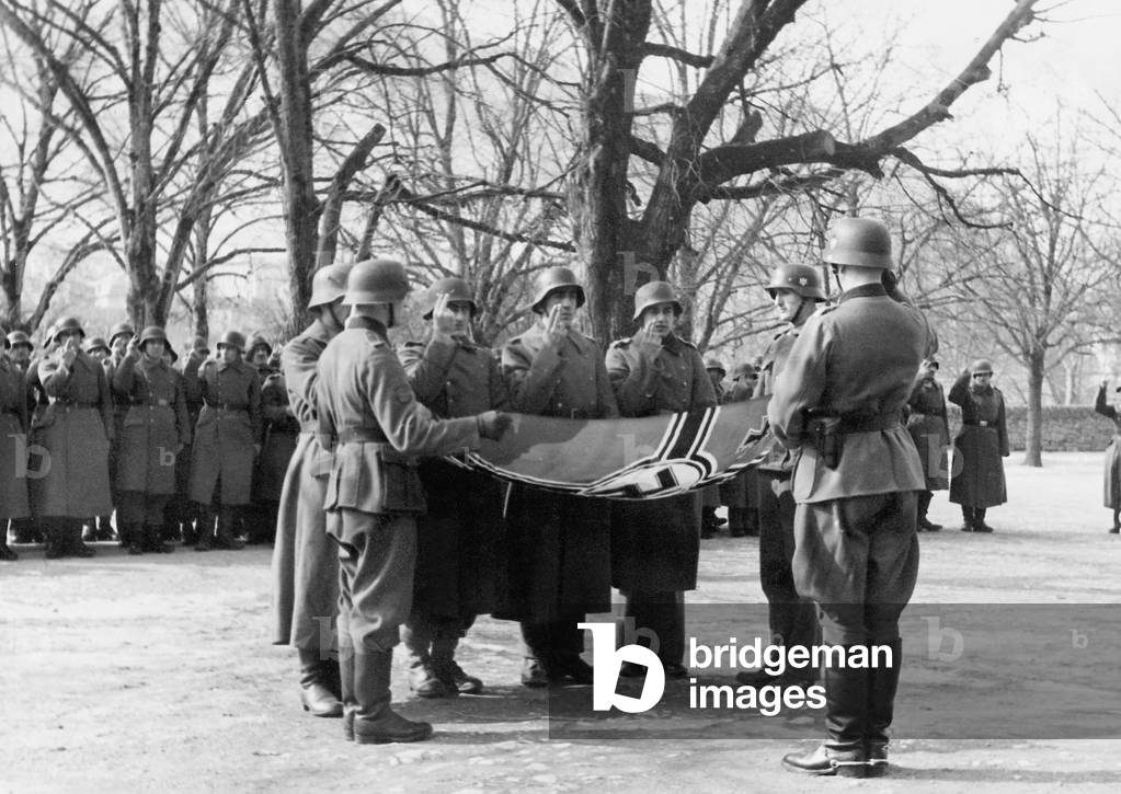 Swearing in of Armenian volunteers, 1944 (b/w photo)