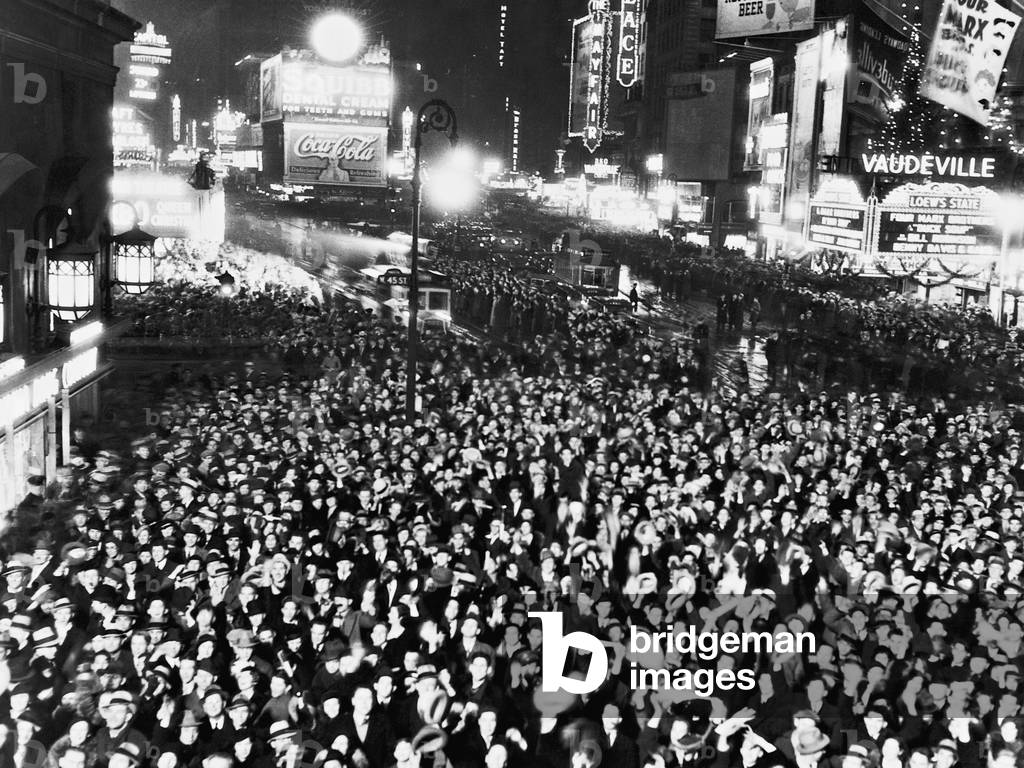 New Years Eve celebration on Times Square in New York, 1933 (b/w photo)