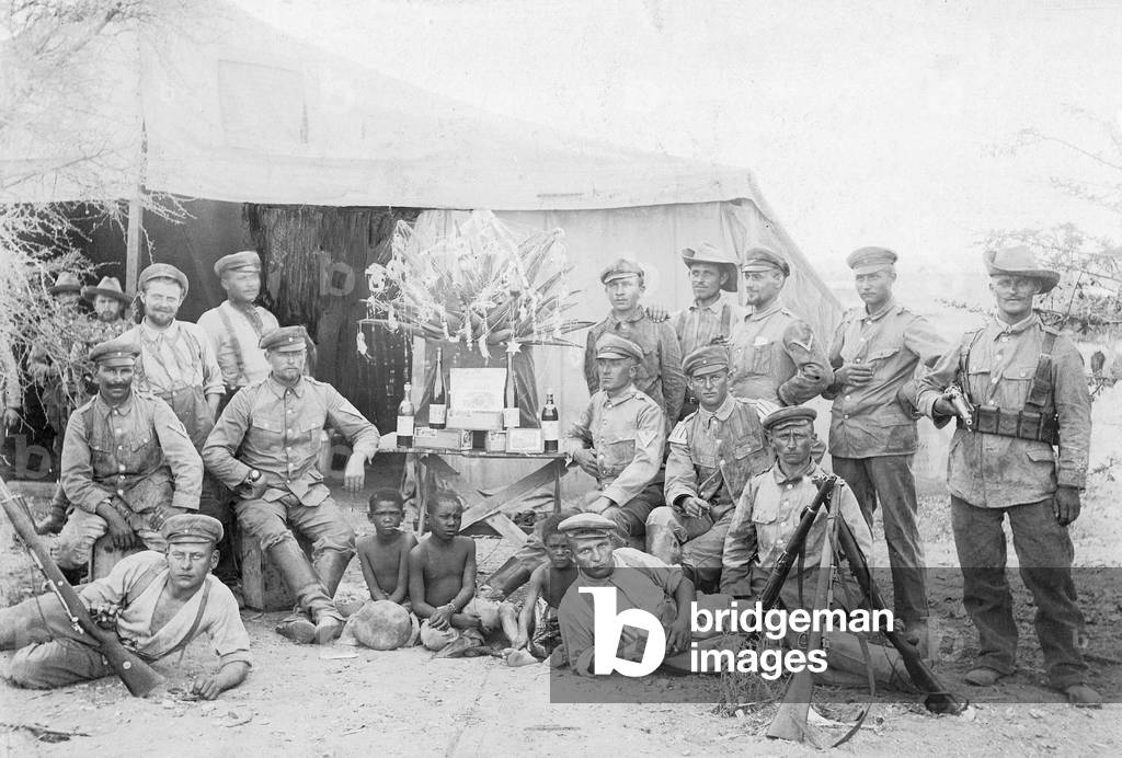 German soldiers at the time of the uprising of the Herero in German Southwest Africa (b/w photo)