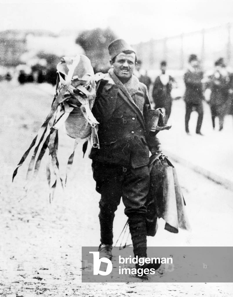 Turkish soldier in the First Balkan war, 1912 (b/w photo)