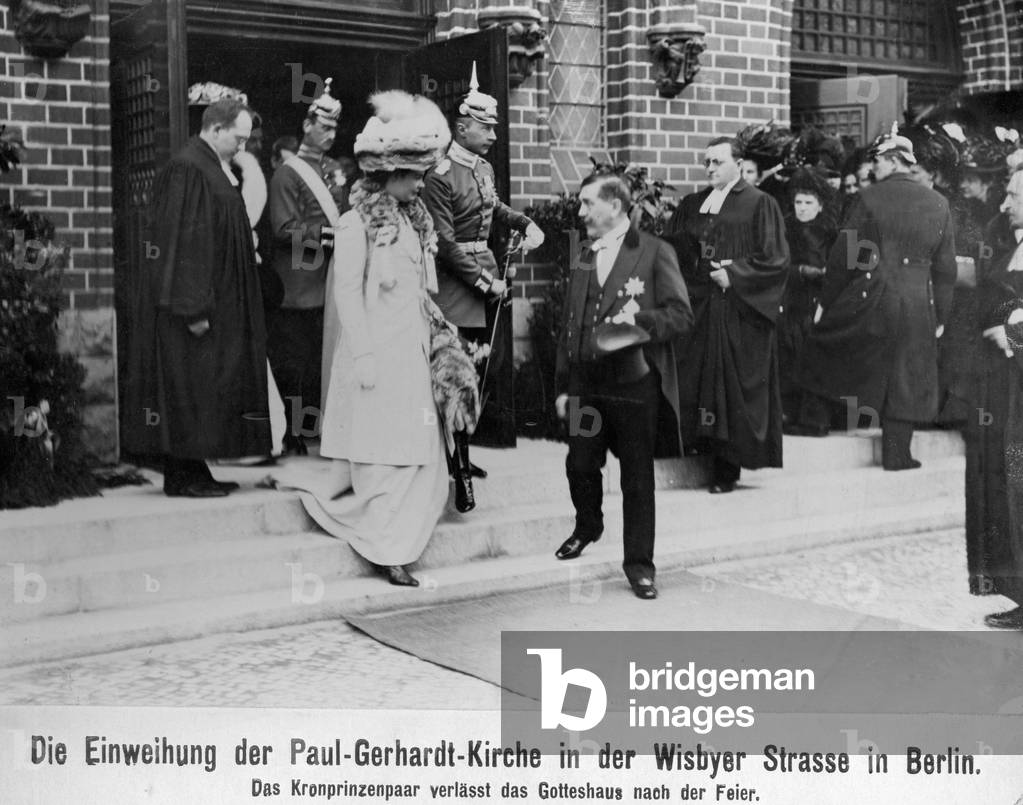 The crown prince and princess after the inauguration of the Paul Gerhardt Church in Berlin, 1910