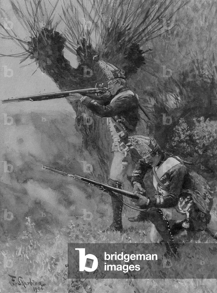 Prussian grenadiers in the 7 Year War (b/w photo)