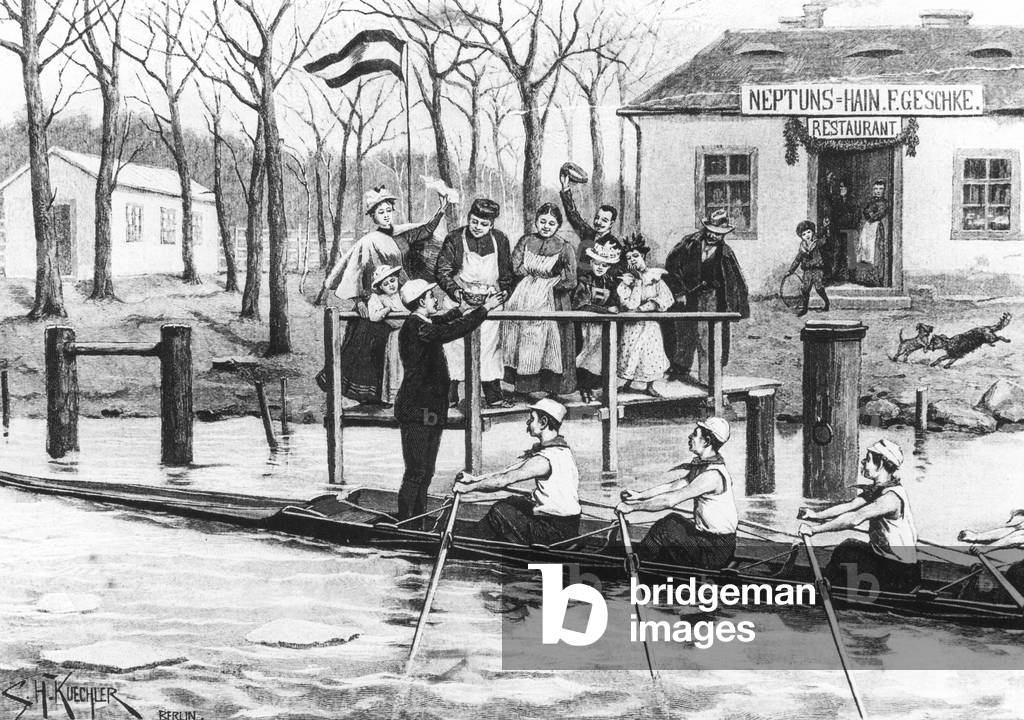 Postcard - Oarsmen from Berlin on the Upper Spree, around 1895