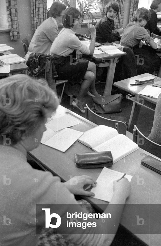 Teaching at a German school, 1959 (b/w photo)