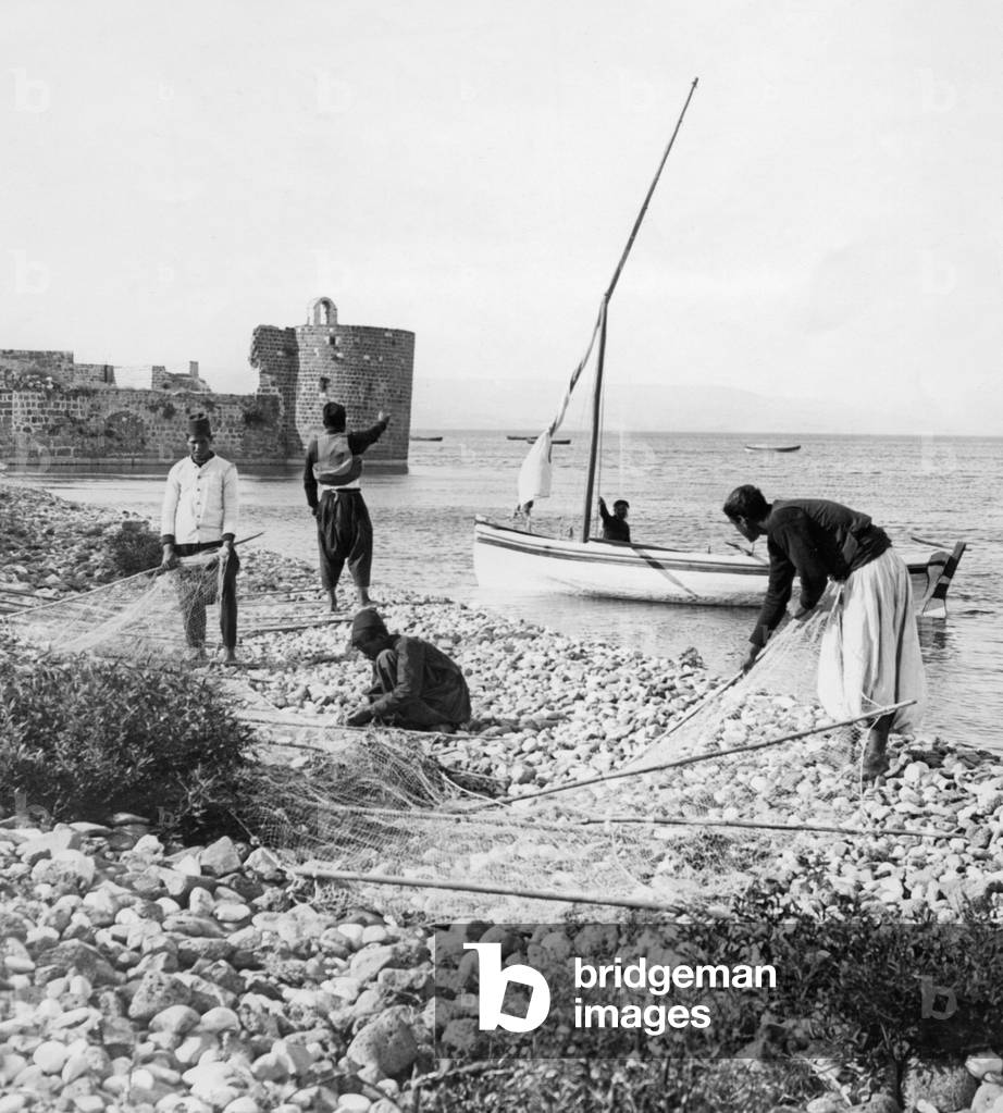 Fishermen in Israel (b/w photo)