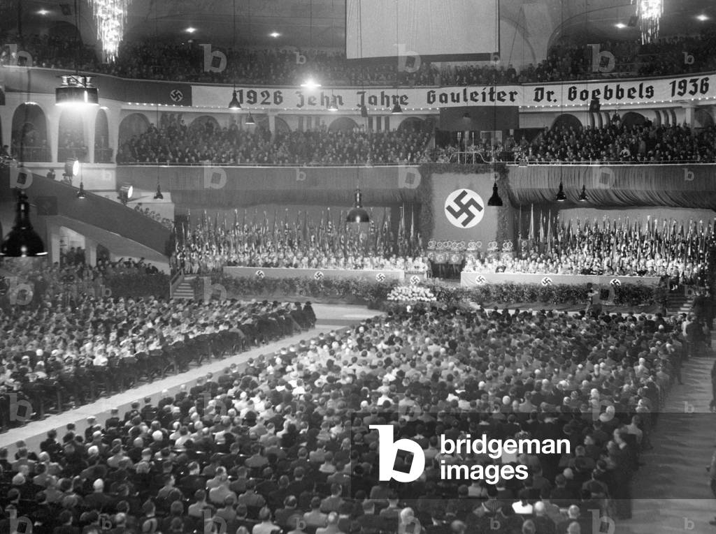 Joseph Goebbels speaking in the Sportpalast, 1936