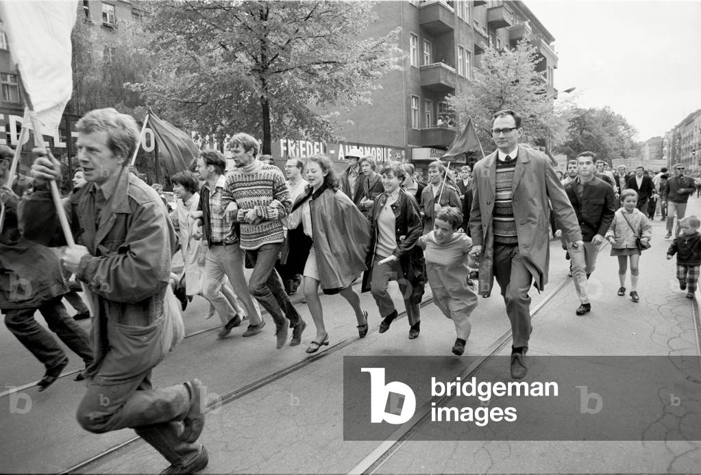 Protests against the planned Emergency Act in Berlin, 1968 (b/w photo)