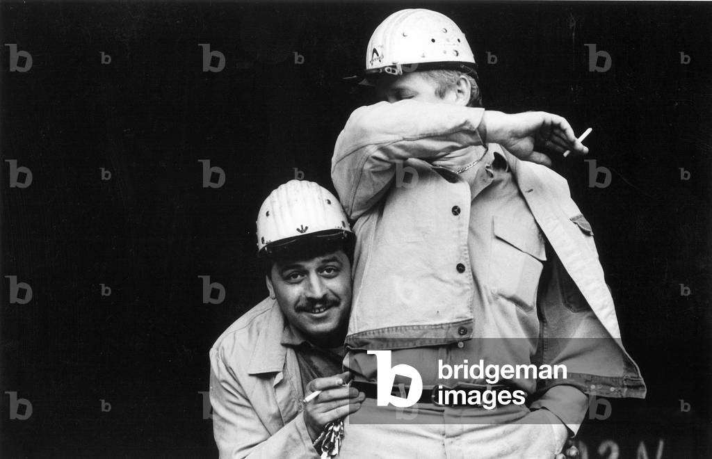 A Turkish and a German worker at Thyssen, c.1990 (b/w photo)