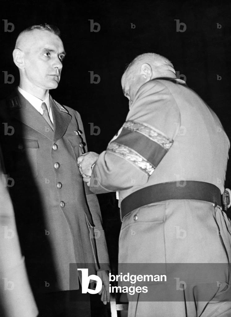 Robert Ley with miner Konrad Grebe, 1943 (b/w photo)
