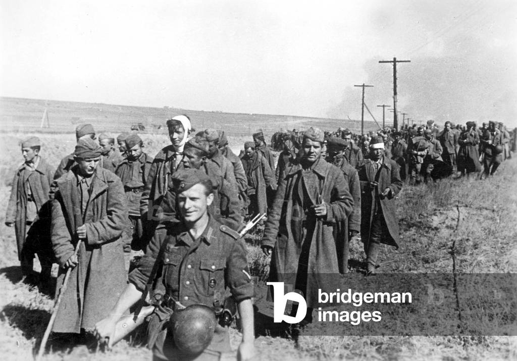 Soviet prisoners of war on the Eastern front, 1942 (b/w photo)