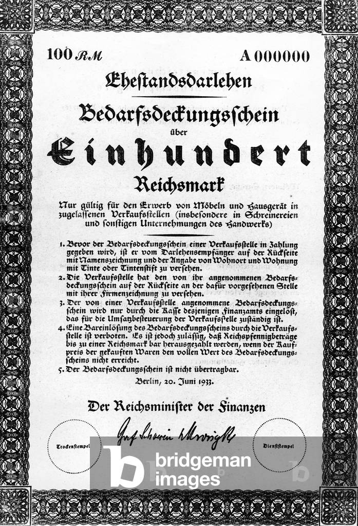 Form of a certificate for a matrimonial advance (b/w photo)