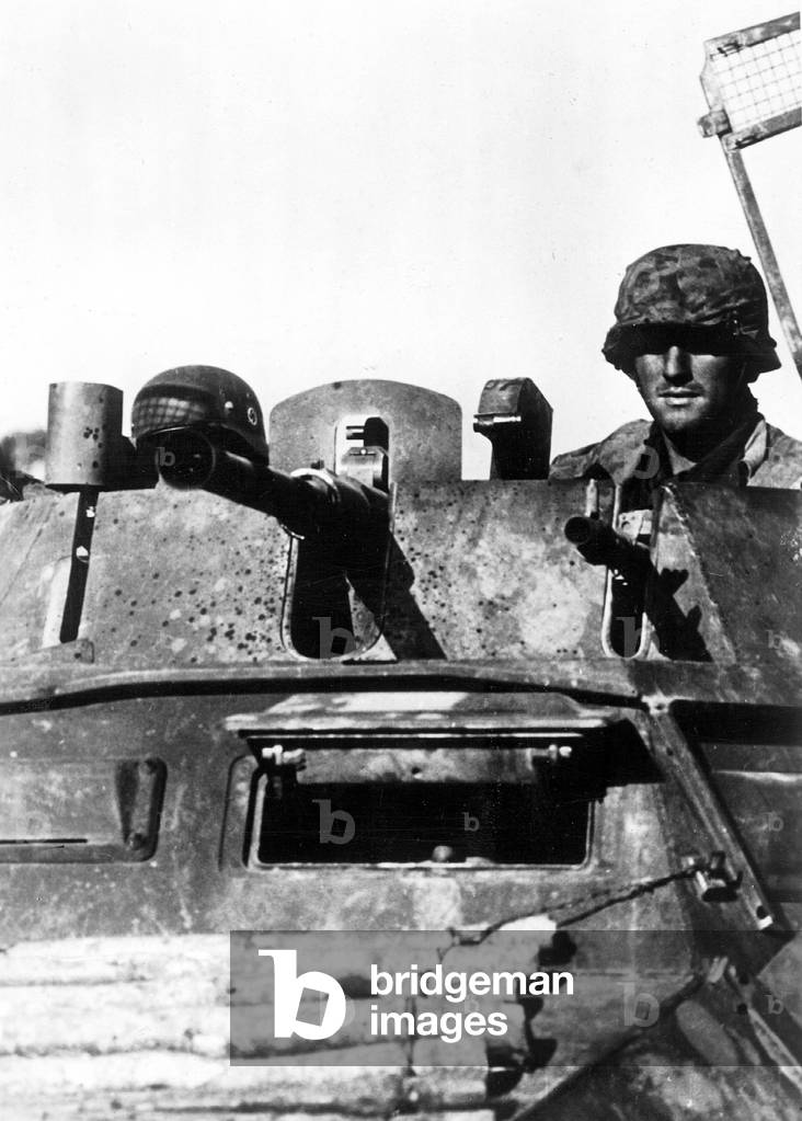 An armored reconnaissance vehicle of the Waffen-SS, 1941 (b/w photo)