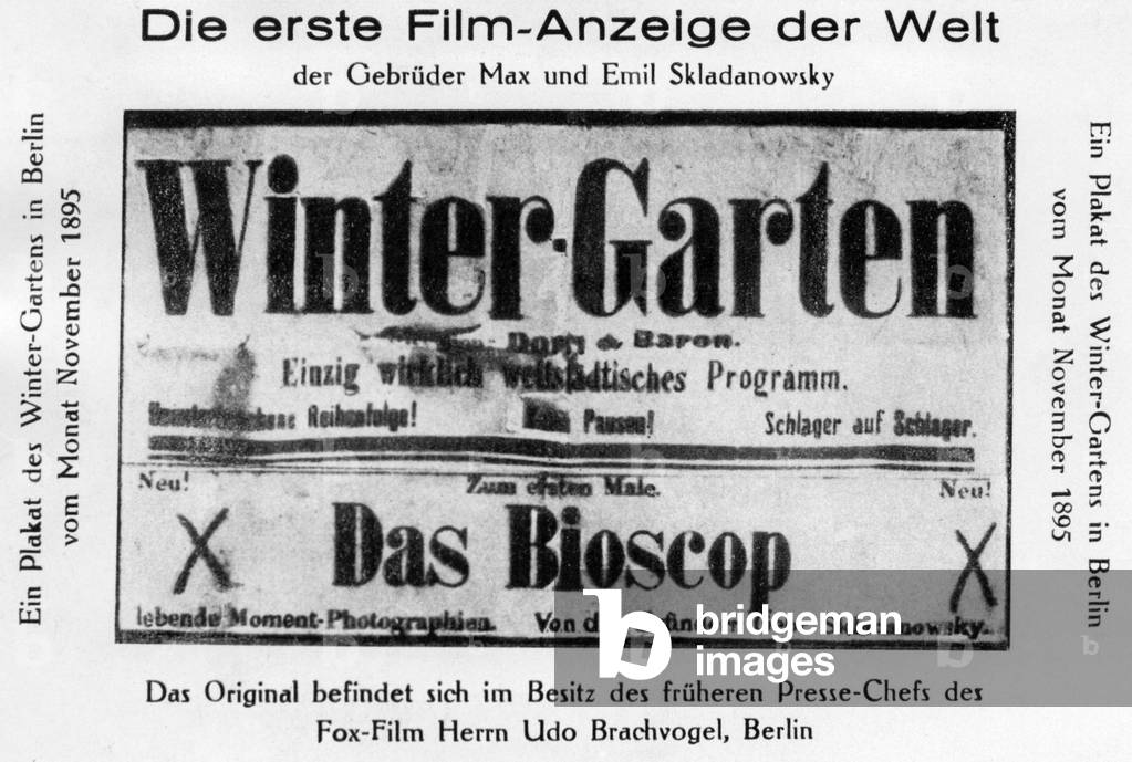Announcement of the first public screening, 1895