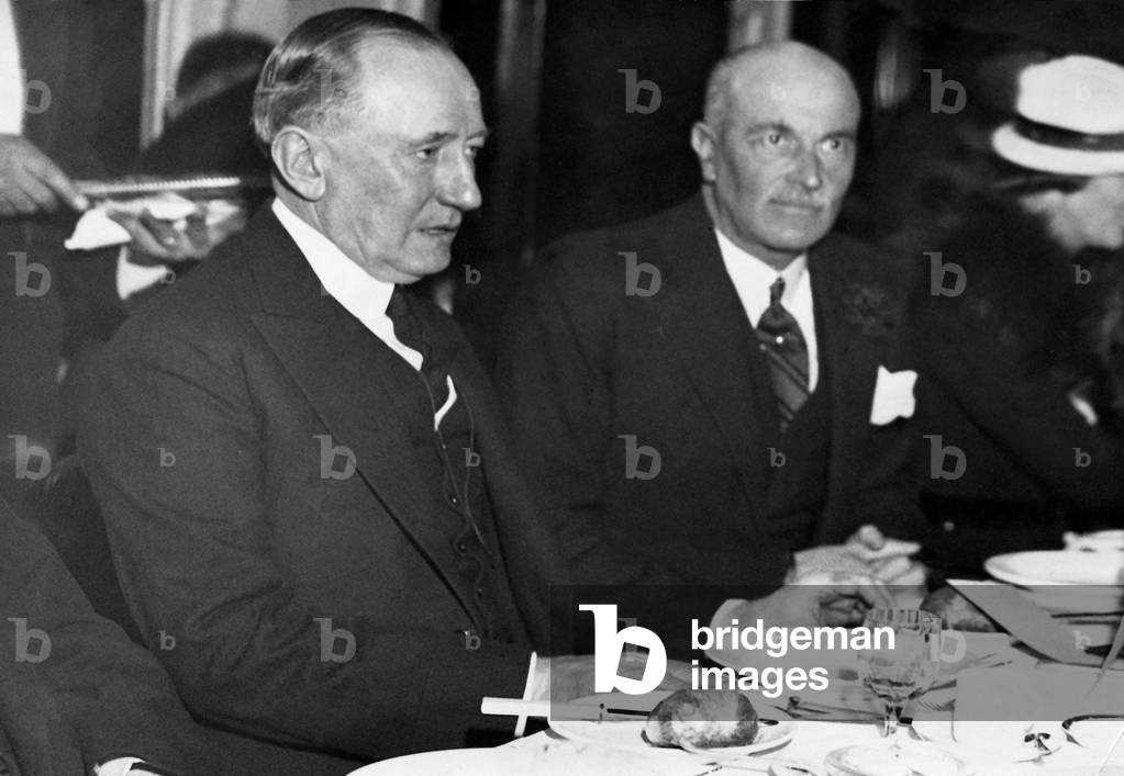 Guglielmo Marconi and Archibald Weigall at lunch, 1933 (b/w photo)
