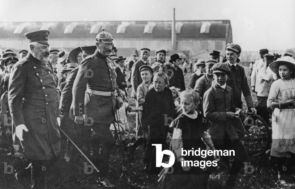 King Wilhelm II at the launch of a zeppelin, c.1910 (b/w photo)