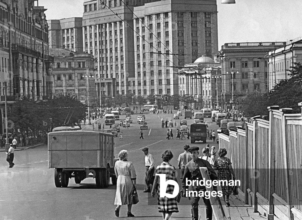 Streets in Moscow, 1956 (b/w photo)