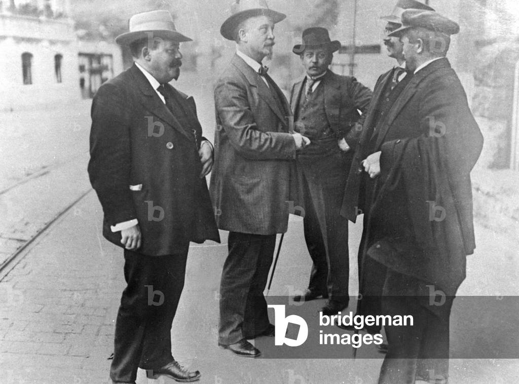 Friedrich Ebert, Hugo Haase and Gustav Noske at the SPD congress in Jena, 1913 (b/w photo)