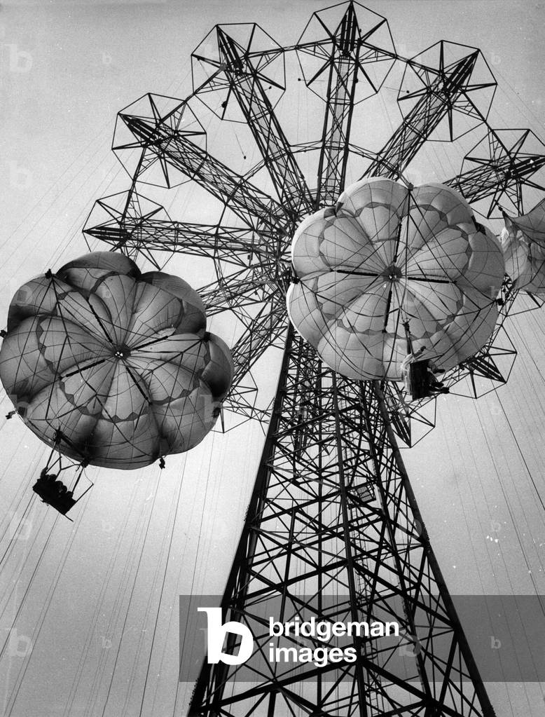 Amusement park on Coney island (b/w photo)