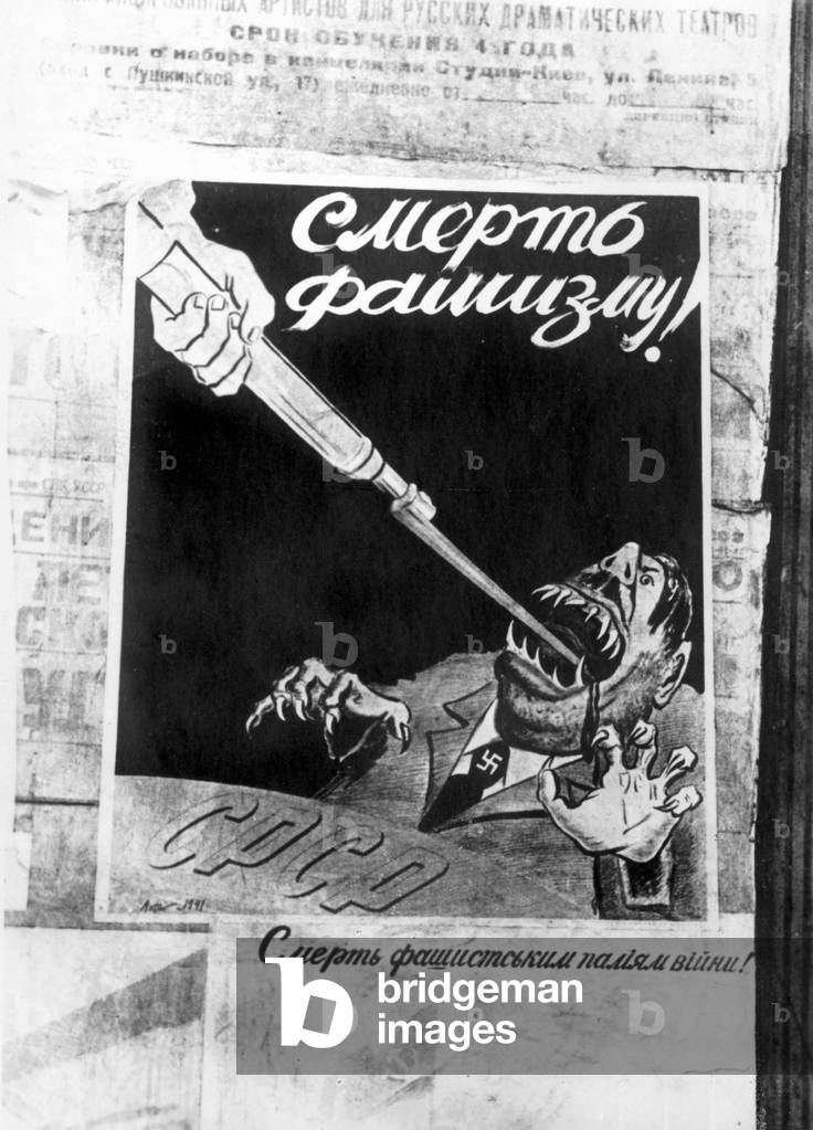 Soviet propaganda poster (b/w photo)