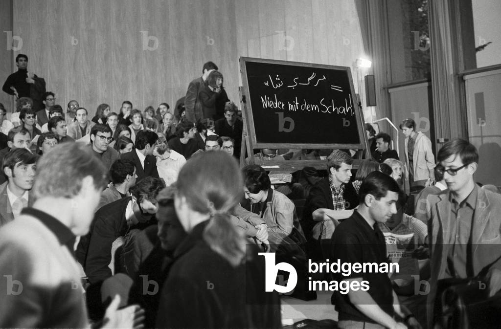 Students at the university in Berlin, 1967 (b/w photo)