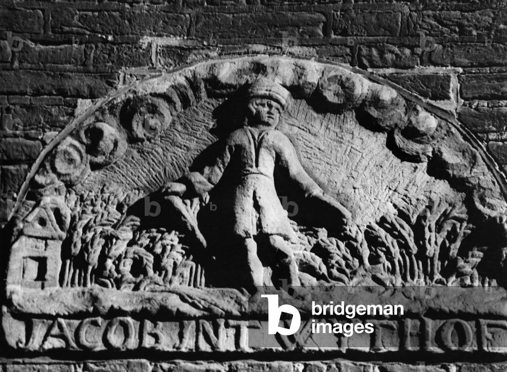 A gable stone in Amsterdam, 1961 (b/w photo)