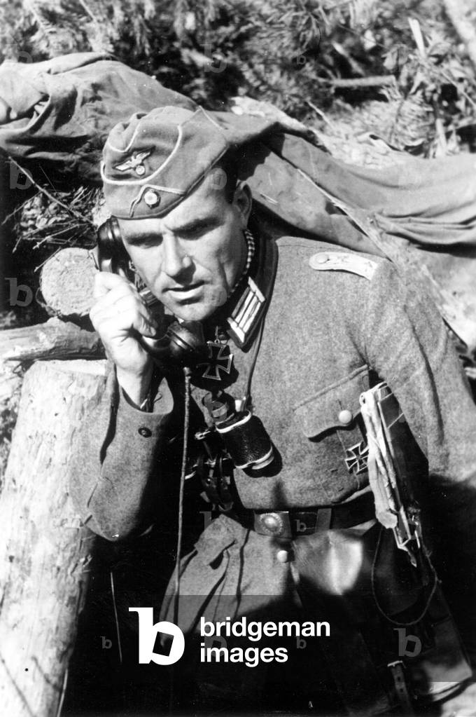 German officer on the telephone, 1942 (b/w photo)