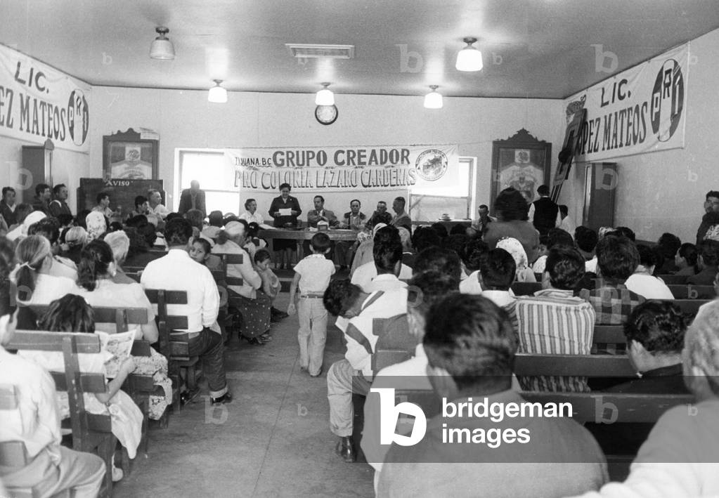 Meeting of the PRI in Tijuana, 1958 (b/w photo)