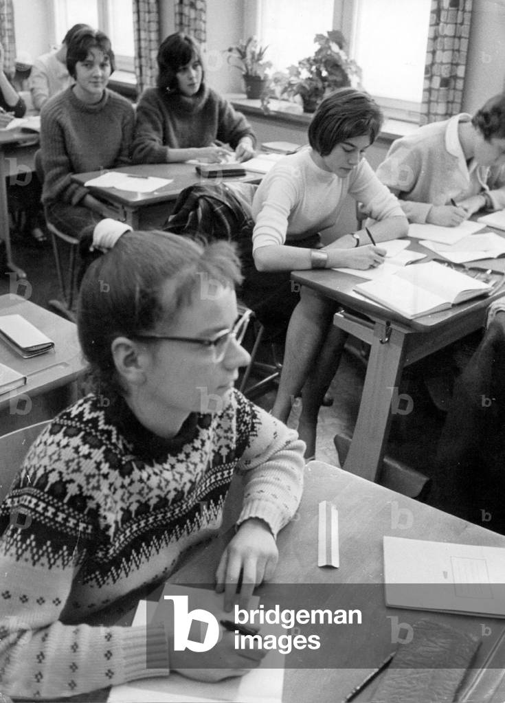 Schoolgirls of a high school, 1960 (b/w photo)