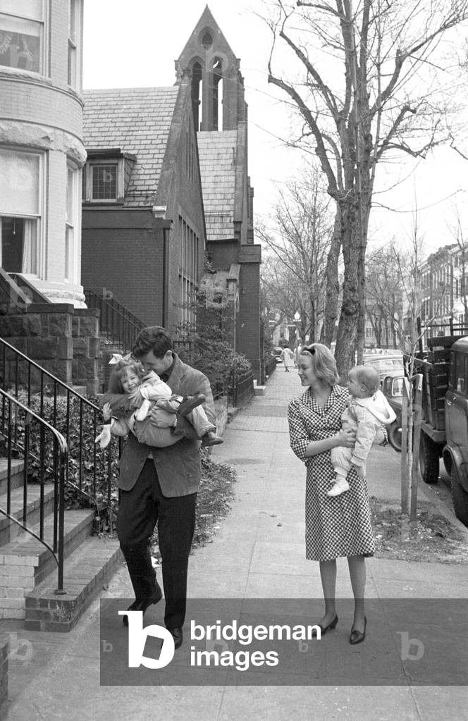 Edward Kennedy with his family in Bronxville, 1963 (b/w photo)