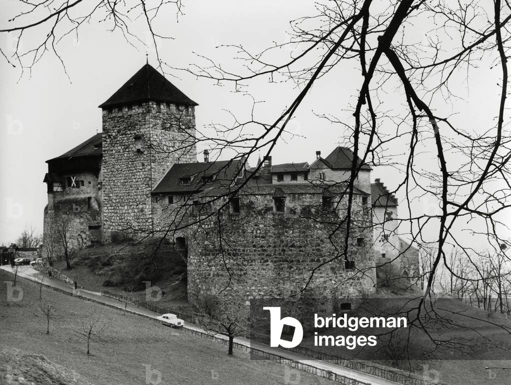 The Vaduz Castle in Liechtenstein (b/w photo)