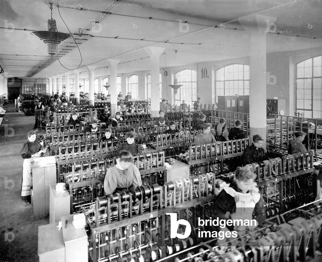 Workers in a cable factory, 1895 (b/w photo)