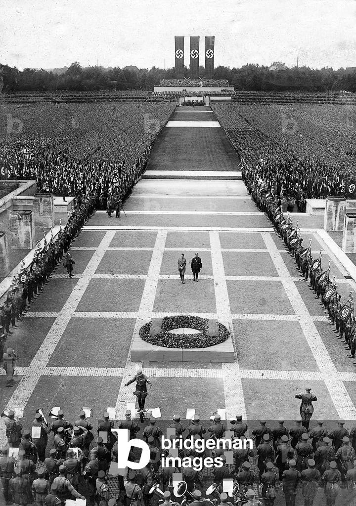 Hitler and Rohm at the commemoration of the dead during the Nuremberg Rally, 1933 (b/w photo)