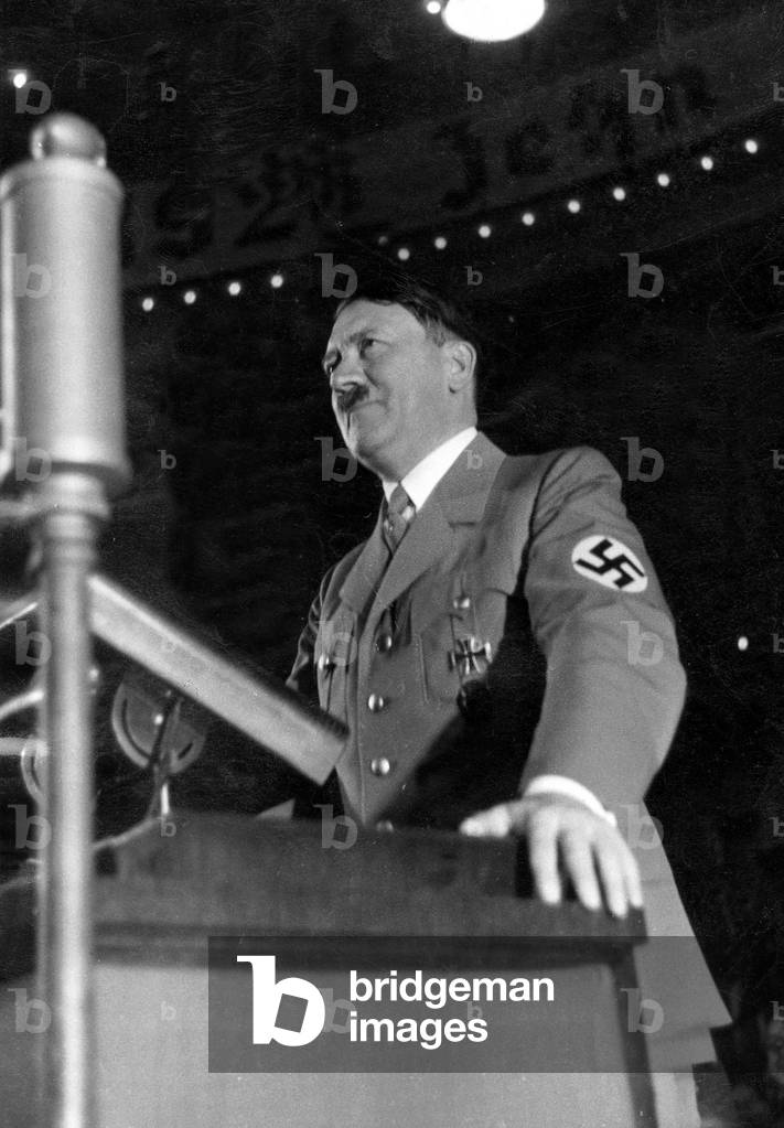 Hitler speaks at the Winter Relief in Berlin (b/w photo)