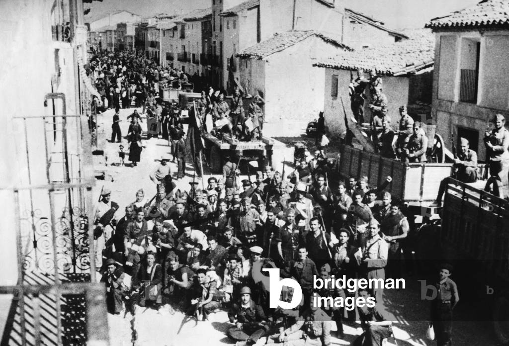 Anarchist fighters in a village on the Teruel front near Valencia, 1936