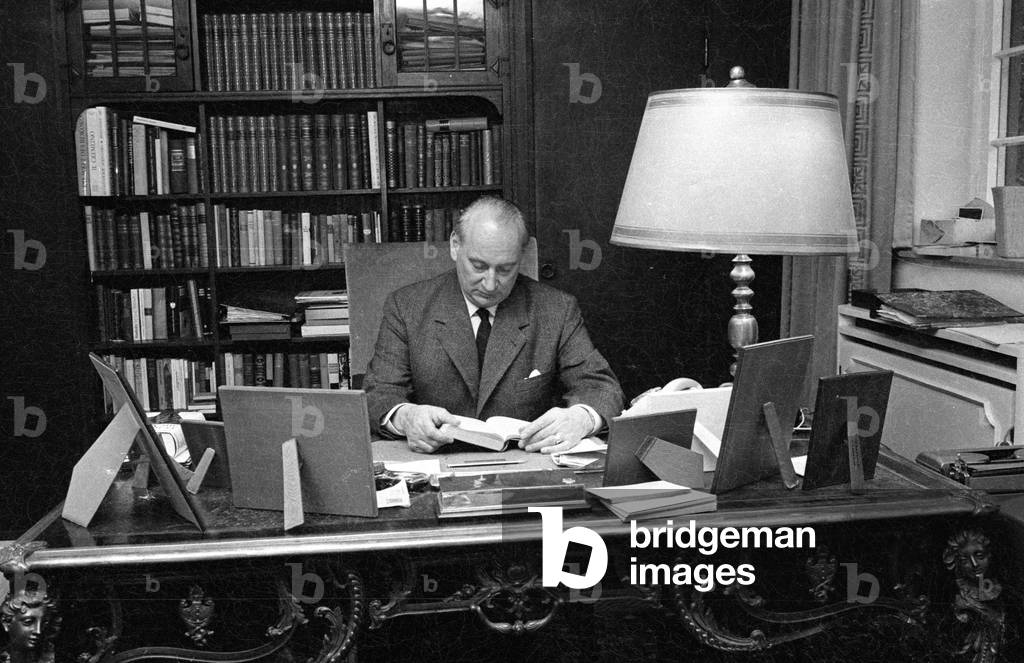 Prince Louis Ferdinand of Prussia at his desk, 1970 (b/w photo)