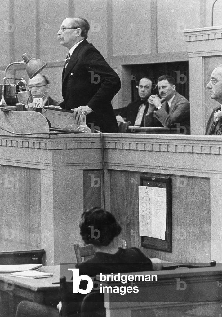 Leon Blum before the League of Nations in Geneva, 1936 (b/w photo)