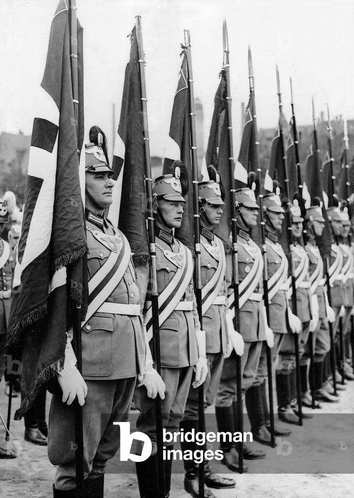 Procession of the police in Nuremberg, 1937 (b/w photo)