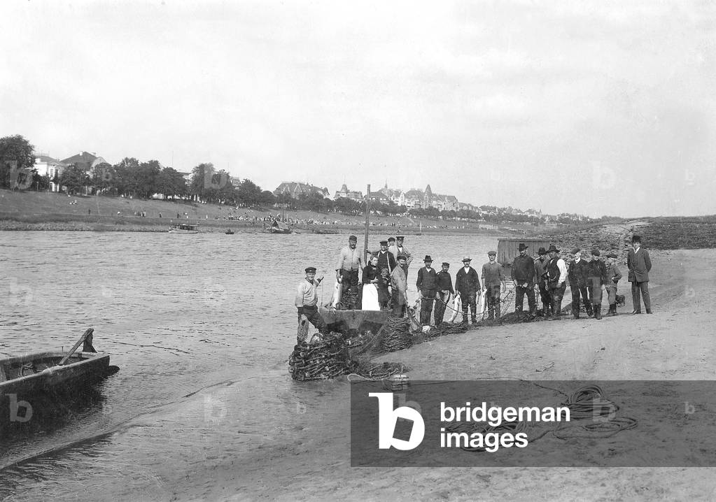 Salmon fishermen on the Werder (b/w photo)