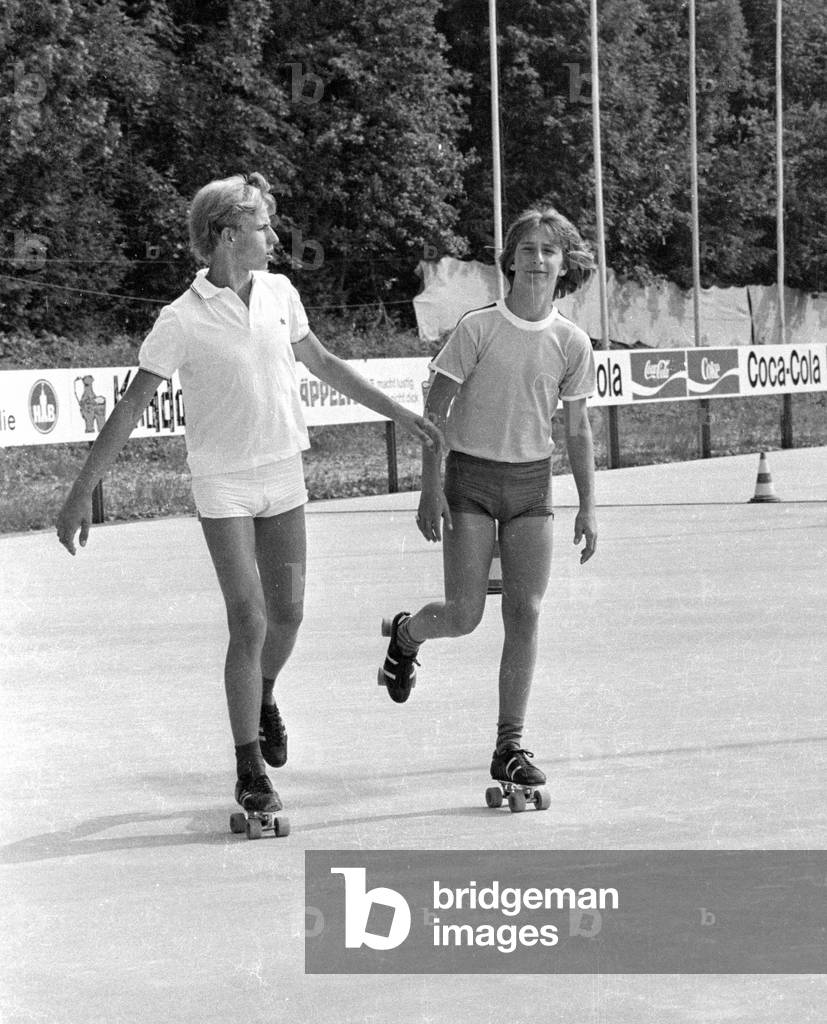 Roller skating rink in Bavaria, 1971 (b/w photo)