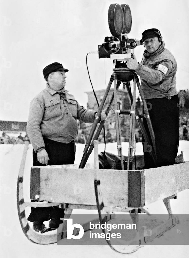 Cameraman at the Olympic Games, 1936 (b/w photo)