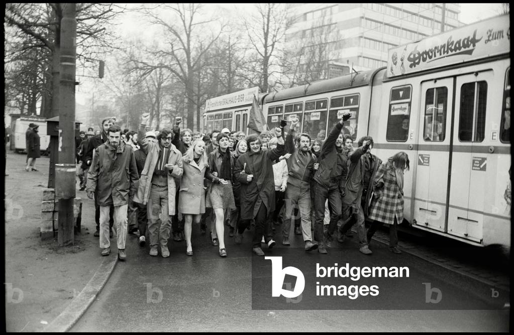 Rallying against the state of emergency in Spain, 1969 (b/w photo)