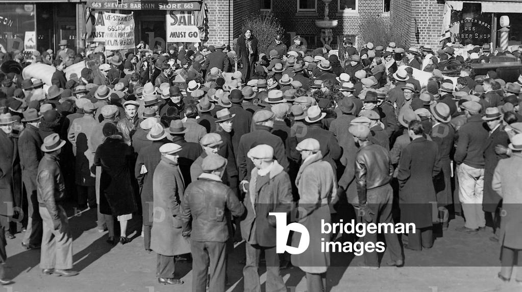 Protest against eviction during the Great Depression, 1932 (b/w photo)