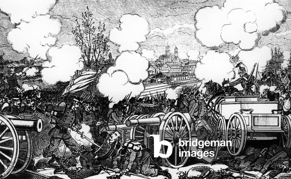 Fight for Orleans during the Franco-German War, 1870 (engraving) (b/w photo)