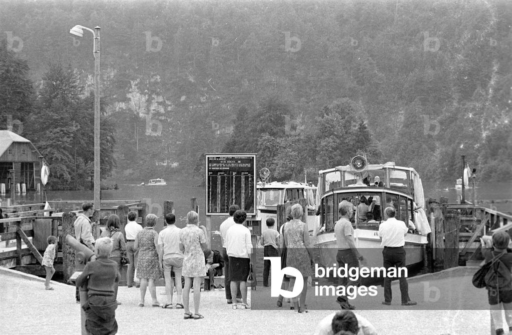 Tourists at the Koenigssee, 1971 (b/w photo)