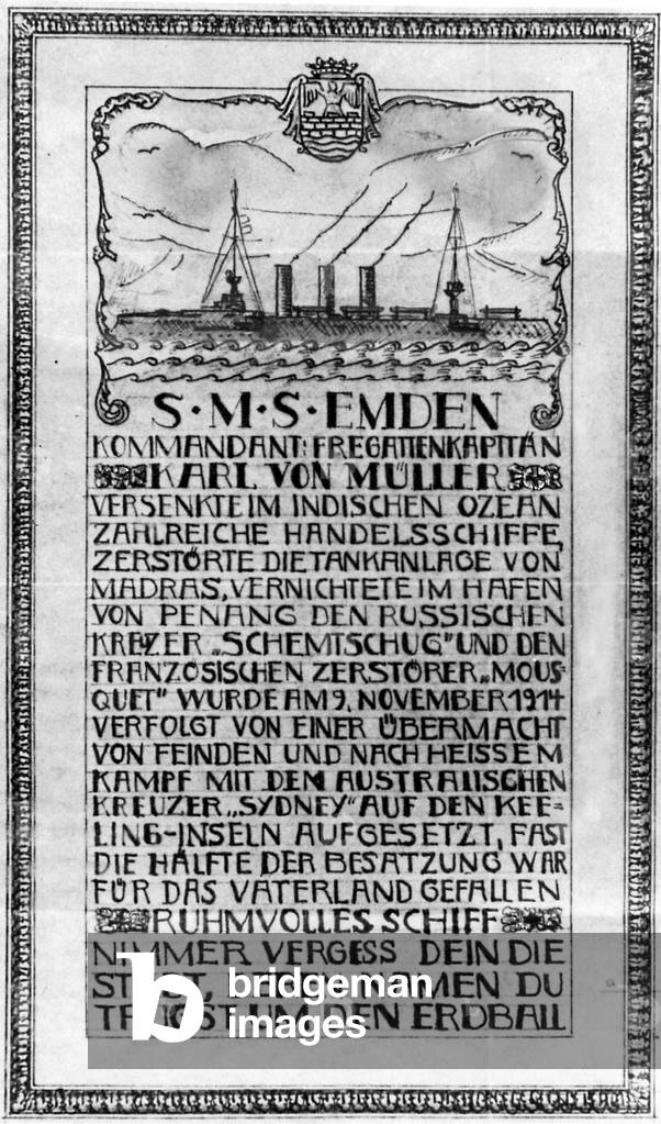 Memorial for the 'Emden' (b/w photo)