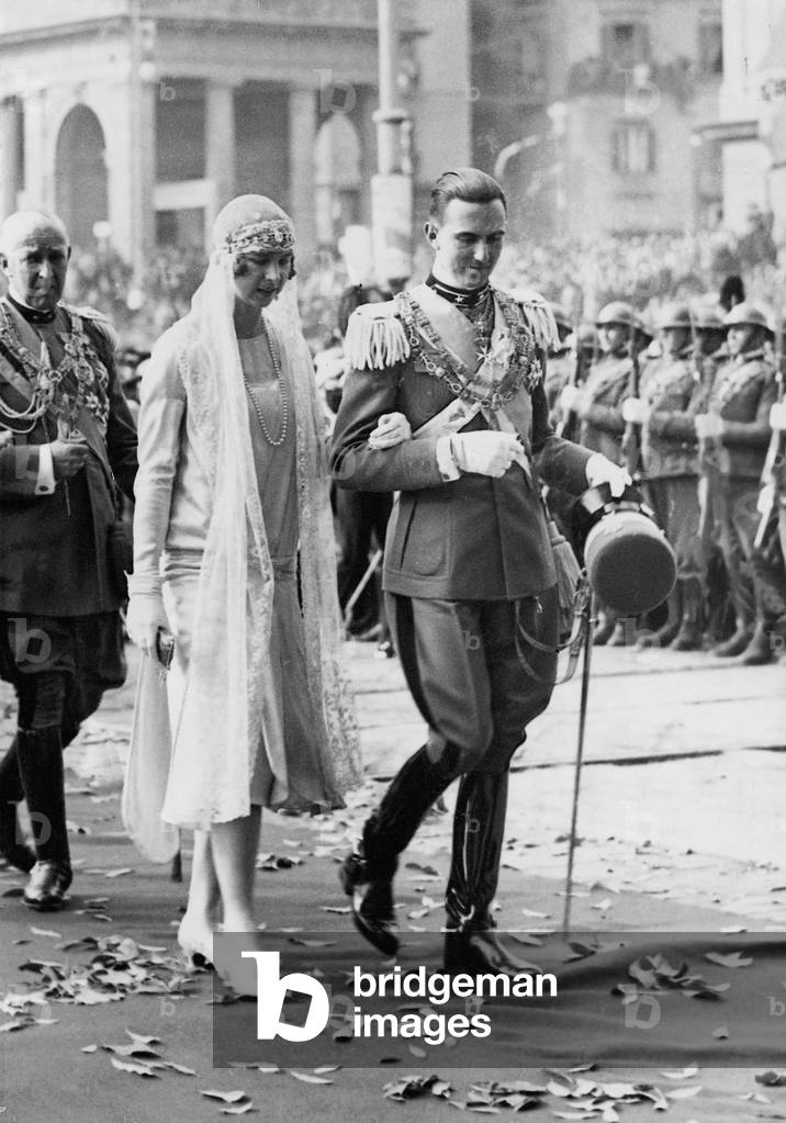 The engagement of Crown Prince Umberto II of Italy and Princess Maria Jose (b/w photo)